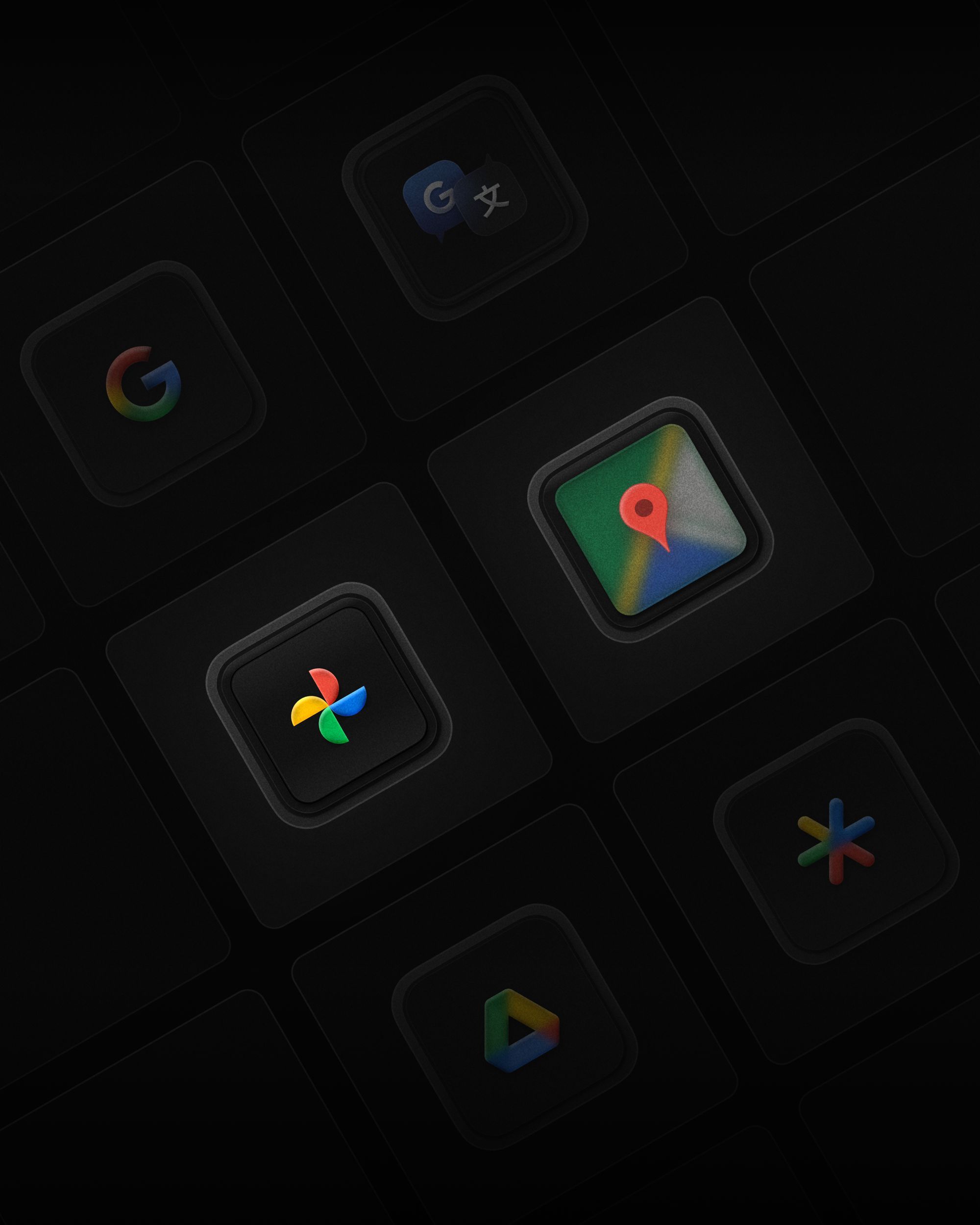 Custom app icon for Google Photos, Google Maps.