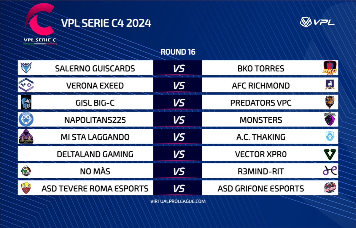 VPLItaly's tweet image. VPL SERIE C 
Giornata 16
20 Febbraio 2024
ore 23:00

#virtualproleague #esport #11vs11 #eafc24