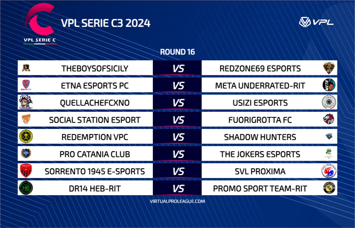 VPLItaly's tweet image. VPL SERIE C 
Giornata 16
20 Febbraio 2024
ore 23:00

#virtualproleague #esport #11vs11 #eafc24