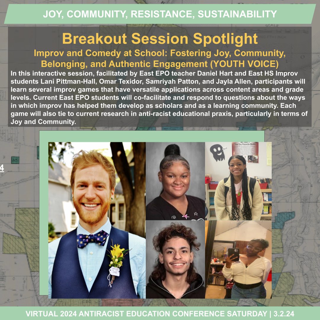 Breakout Session Spotlight: Improv and Comedy at School. In this interactive session, facilitated by @EastEpo teacher Daniel Hart and Improv students Lani Pittman-Hall, Omar Texidor, Samriyah Patton, and Jayla Allen Register today at tinyurl.com/acpcon2024