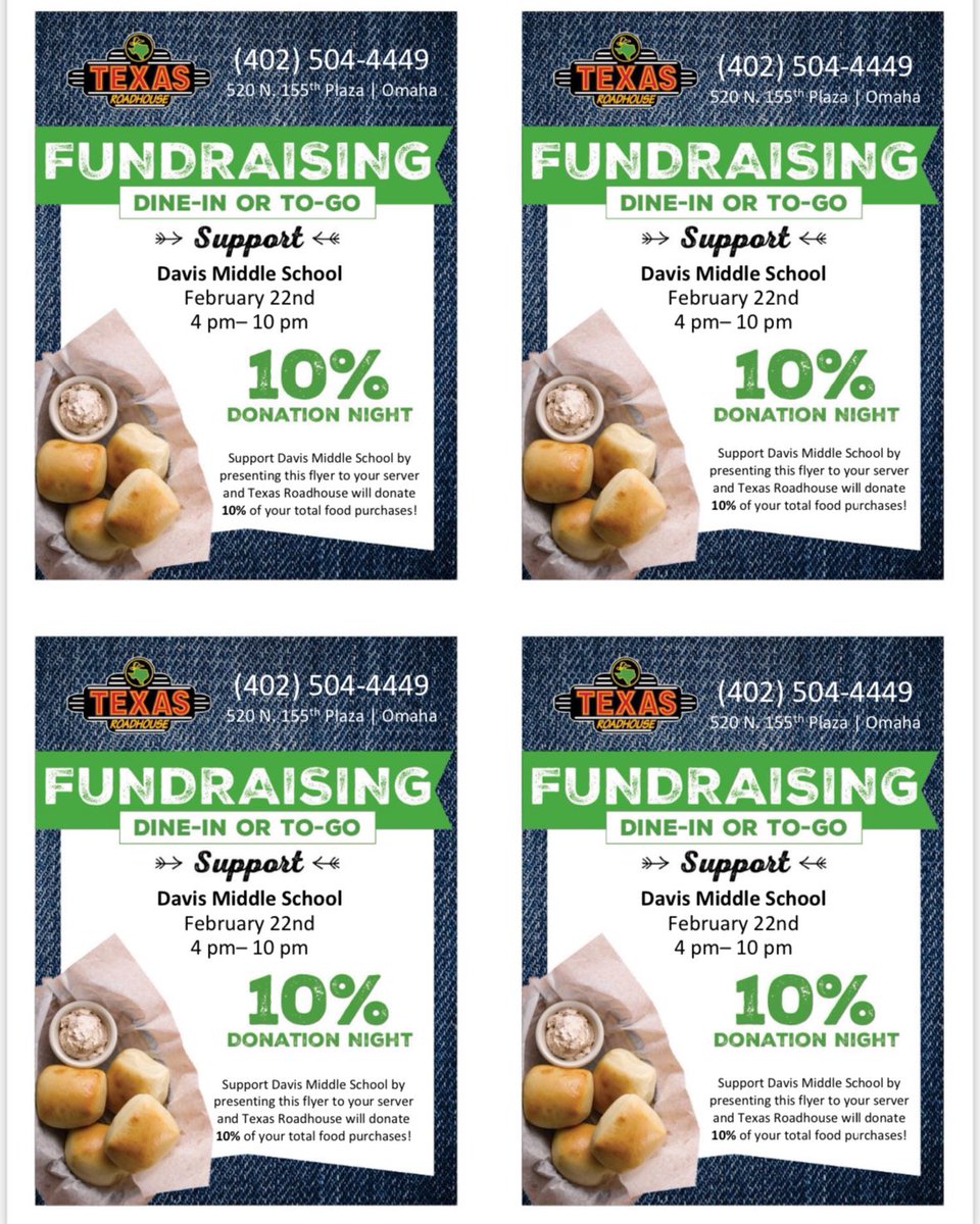 No need to cook on Thursday night, head to Texas Roadhouse to support Aviator Nation and PTO!