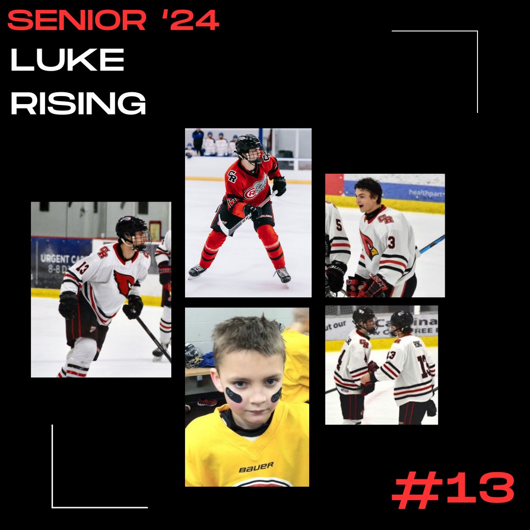 Senior Spotlight 🎓

#13 Luke Rising
-Right Wing, played for 14 years
Luke will attend Winona State next year majoring in Chemistry, planning to go pre-dental

Congratulations Luke. We are so proud of you and wish you nothing but the best. Good luck #13!

#cardinalhockey