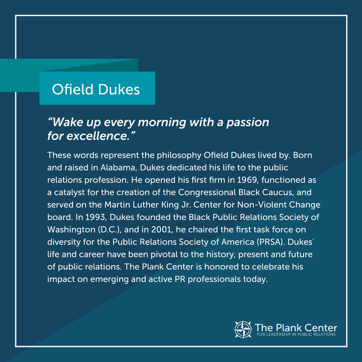 To honor Presidents' Day and Black History Month, we are spotlighting the outstanding career of Ofield Dukes, a pioneer in the world of political public relations. To learn more about Ofield, check out the link below! plankcenter.ua.edu/lessons-from-l… #BlackHistoryMonth #PlankCenterPR