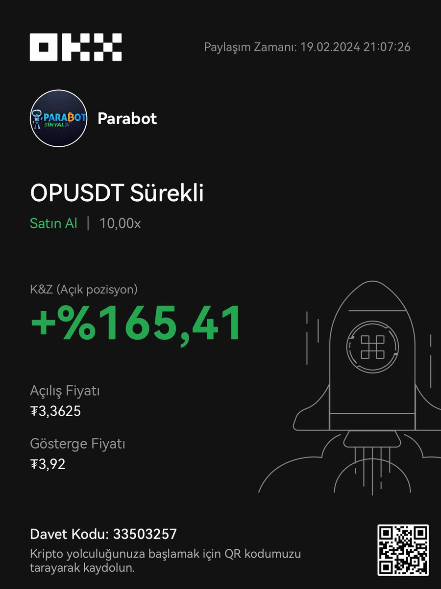 BEKLENEN GÜN GELDİ 🔥

100-150$’a satılan vip gruplarına inat “PARABOT” sinyali ücretsiz bir şekilde sizinle paylaşacağım.

Hep beraber kazanmak amacıyla çıktığım bu yolda kimseden ücret talep etmiyorum.

Sadece bencillik yapmayan emeğe karşı twitterde bize destek verenleri gruba