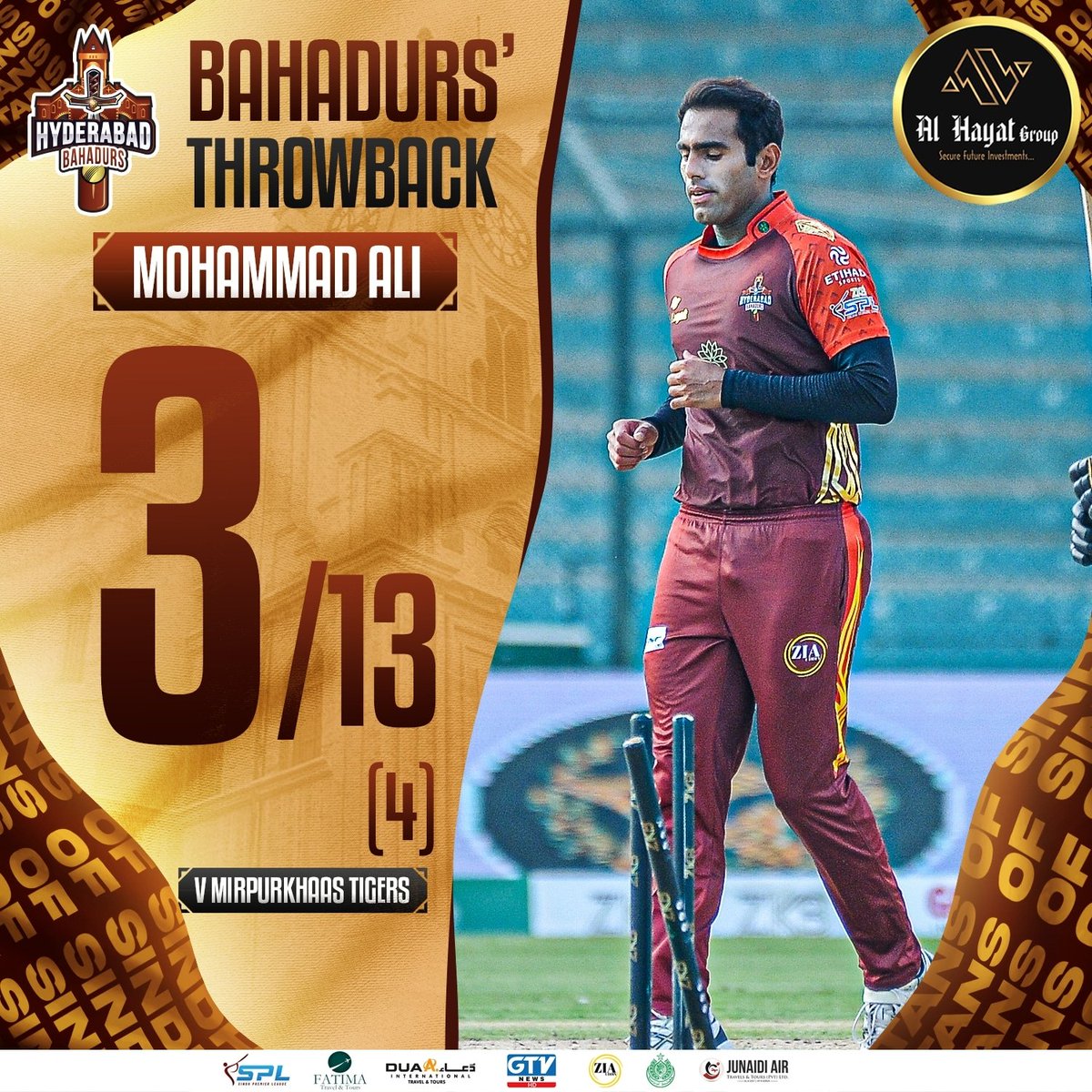 Just a bit back 🕰️

Our Bahadur, Mohammad Ali bagged 3 crucial wickets that came off in winning cause 🔥

#TitansOfSindh | #AlHayatGroup | #ZKBSPL