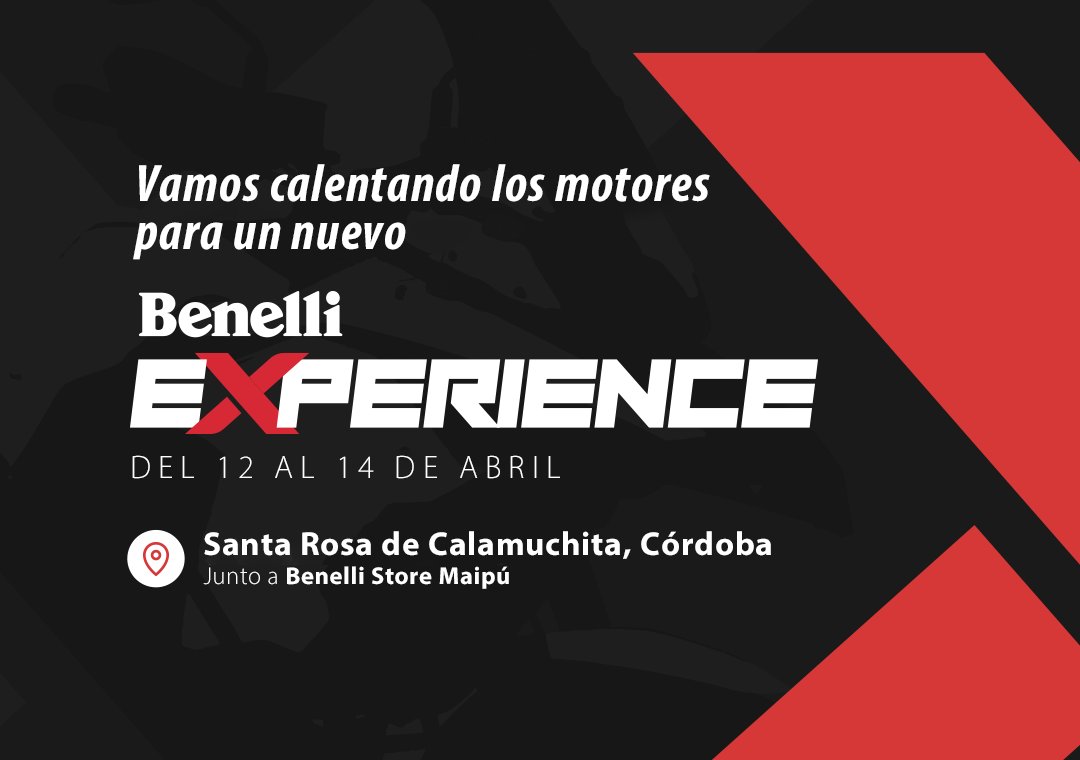 ¡Se viene un nuevo BENELLI EXPERIENCE! 🏍️😄🙌

Junto a Benelli Store Maipú te invitamos a vivir una experiencia única en uno de los paisajes más lindos que ofrece Córdoba.

¡Atento! Muy pronto iniciaremos las etapas de inscripción.

#Benelli #BenelliExperience #BenelliStoreMaipu