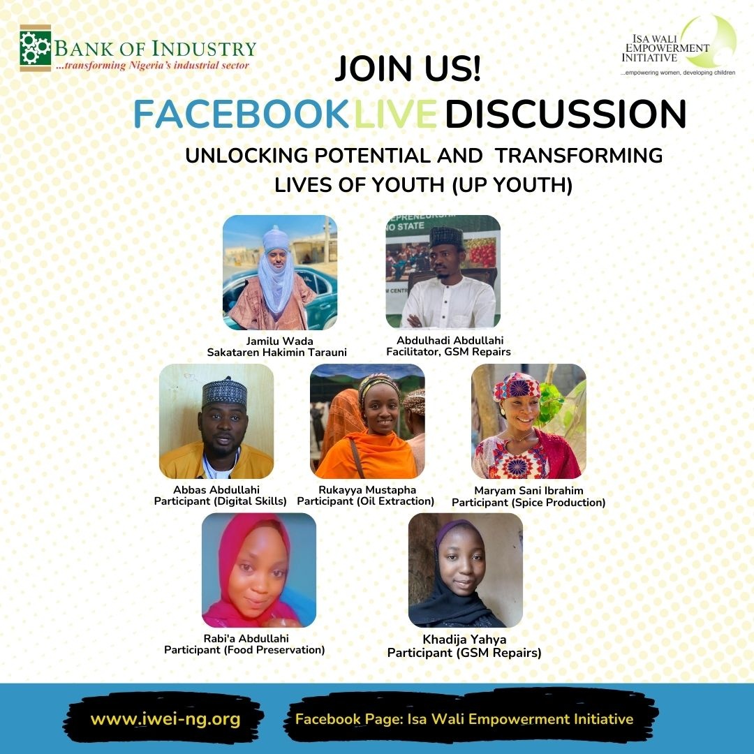Join us this Thursday, 22nd February, on Facebook Live for a special discussion on our UPYouth project that the Bank of Industry supports. Hear first-hand from project officers and beneficiaries about the journey and progress of the project so far.