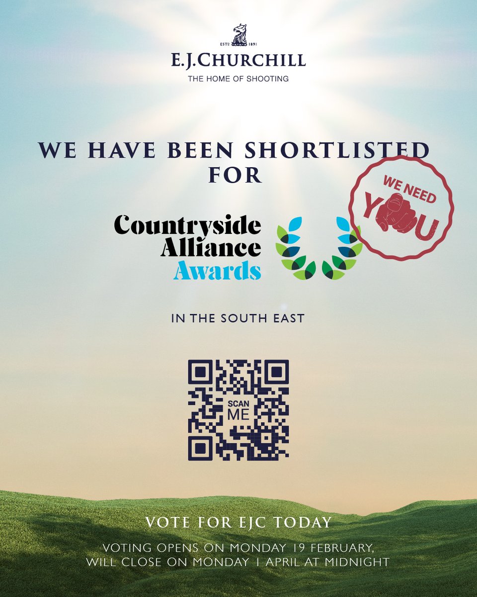🎊 Exciting news! E.J. Churchill has been shortlisted for the prestigious Countryside Alliance Awards 2024! Voting opens TODAY! Please vote for EJC and let's unite to showcase our passion for clay shooting and the great outdoors! VOTE TODAY: research.net/r/CAA24SEBiz