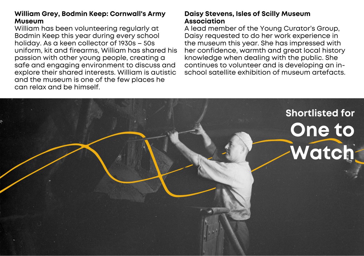 The two wonderful finalists of One to Watch are William Grey for <a href="/BodminKeep/">Bodmin Keep</a> and Daisy Stevens for the Isles of Scilly Museum. Thank you to both of you for being so brilliant at what you do 🌟 #CHA24