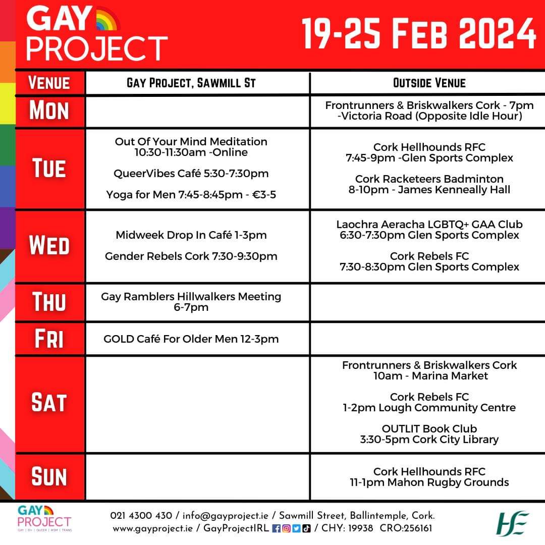 Lots on this week again. Check out the schedule below! #GayProject
