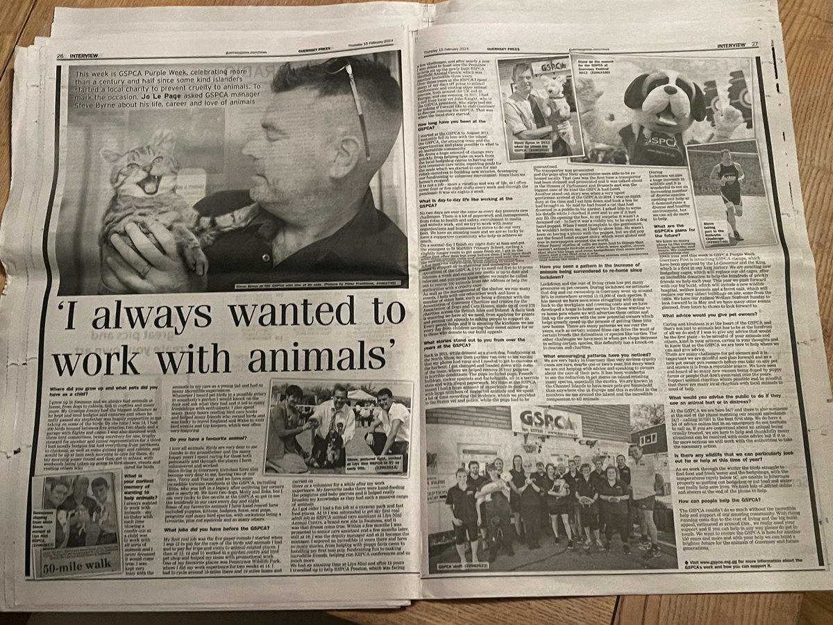 SteveJByrne's tweet photo. Wasnโt expecting a 2 page spread in the @GuernseyPress last week during our @GSPCA #GSPCAPurpleWeek from @LlysNini to @PrestonRSPCA to @RSPCASheffield and many @RSPCA_official adventures ๐ฎ ๐ #guernsey #loveGuernsey #GSPCA #GuernseySPCA #RSPCA #llysnini #GuernseyPress https://t.co/cFp8W8PX18