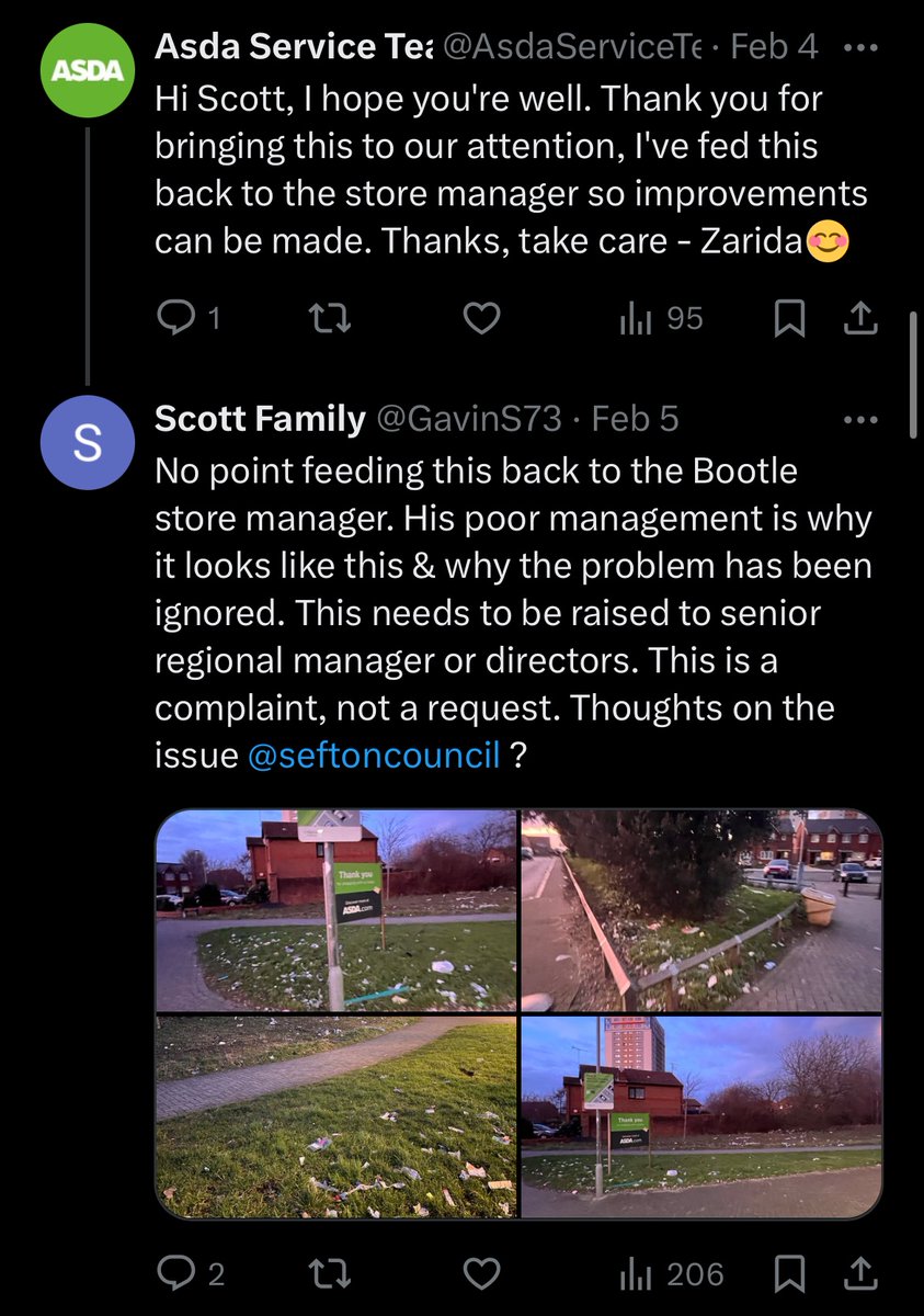 GavinS73's tweet photo. Previous messages completely ignored by Asda store management. Do senior managers at Asda even care? Their X complaints dept is completely incapable of dealing with issues. Time for investigation and action! @Mattallwright @Bootle_A_G @PennyLnWombles @seftoncouncil @LivEchonews https://t.co/PYKQ3UV5Xn