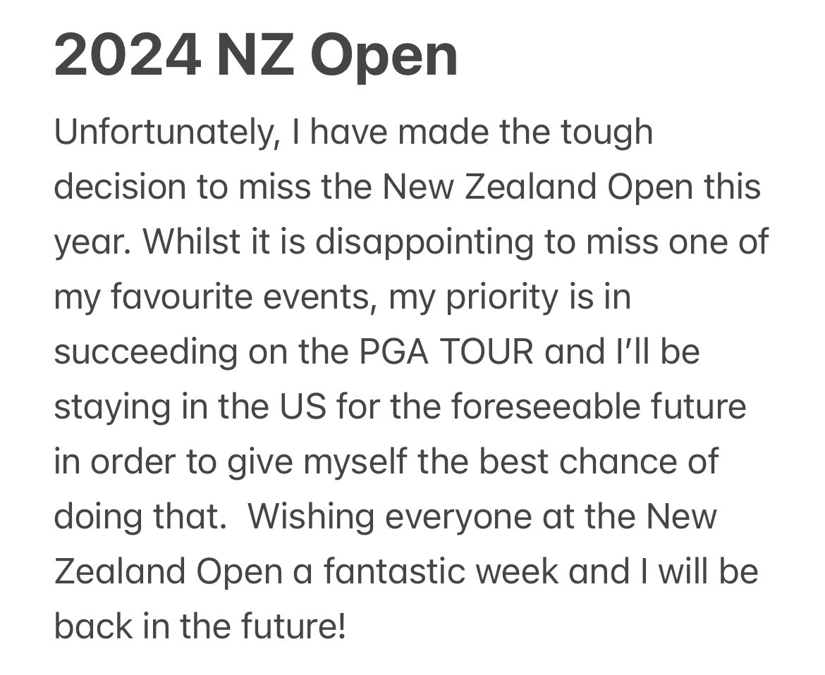 I’m sorry @NZOpenGolf but I will be back in the future! Wishing everybody all the best