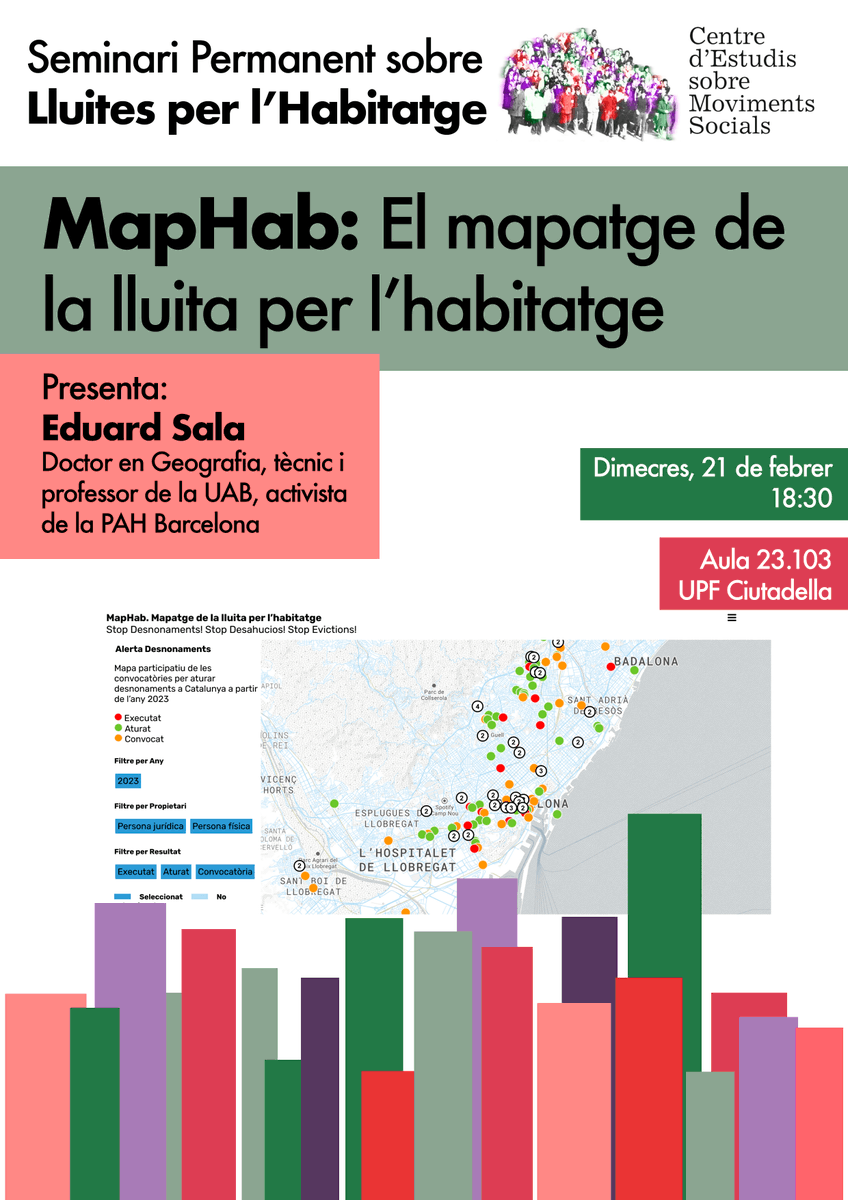 El centre d'estudis sobre <a href="/moviments_/">#Moviments#PoliEtica</a> estem iniciant una nova etapa, i una de les coses que farem serà un seminari sobre lluites per l'habitatge. Comencem aquest dimecres amb una sessió de l'Eduard Sala, de <a href="/Geografia_UAB/">Geografia UAB</a> i <a href="/PAH_BCN/">PAH Barcelona</a>: «MapHab: el mapatge de lluita per l'habitatge»