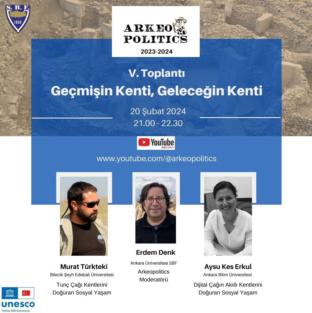 Arkeopolitics Toplantıları'nda bu kez konumuz, 'Geçmişin Kenti, Geleceğin Kenti '. 20 Şubat 21.00'de Arkeopolitics youtube sayfasında. Abone olmak ve takip etmek için youtube.com/@arkeopolitics @aysukeserkul @turkteki @kulluobahoyugu @erdemdnk @arkeolojihaber @AktuelArkeoloji