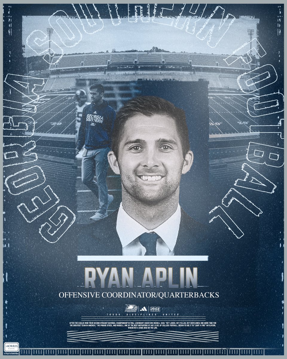 .@CoachRyanAplin Promoted to Offensive Coordinator at Georgia Southern 📰 bit.ly/4312O5j #HailSouthern