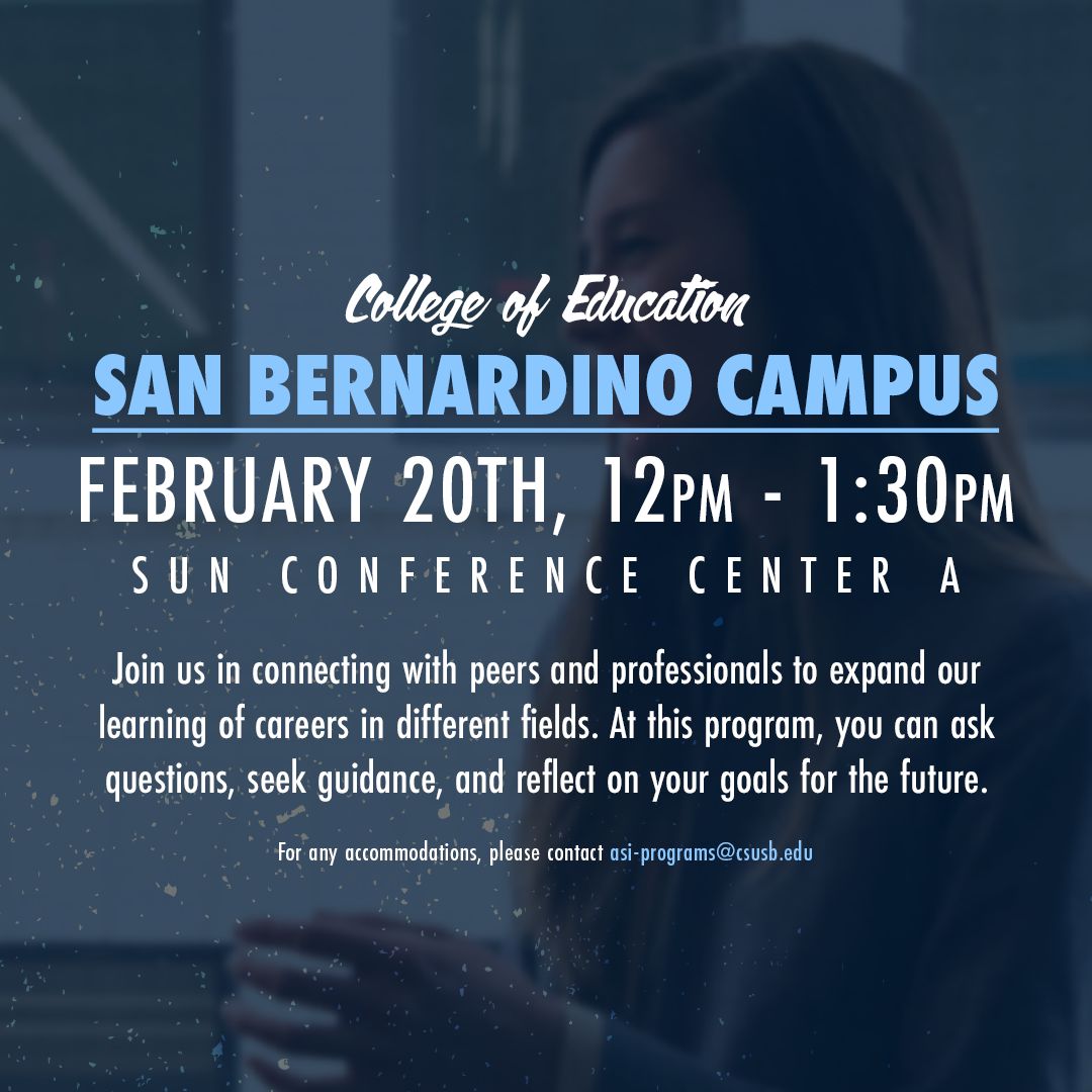 ASI_CSUSB's tweet photo. 👨‍💼Let's Link at the College of Education👩‍💼

Grab those important questions and topics, and bring them to the event. Connect with your peers and professionals to ask questions, seek advice, and reflect on your future plans. Don't miss out!

#asicsusb #csusb https://t.co/sCtHSU32YC