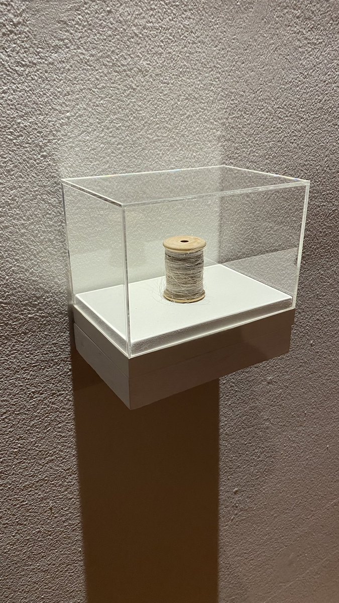 GAIL RITCHIE, Time: A Structure of Nothingness, 2022, mixed media; RULA HALAWANI, For My Father, 2015, archival print, 10 works from the series; Halawani close-up; KATHY PRENDERGAST, The End and The Beginning II, 1996, human hair, wooden spool. @CrawfordArtGall @RTEArena tonight.