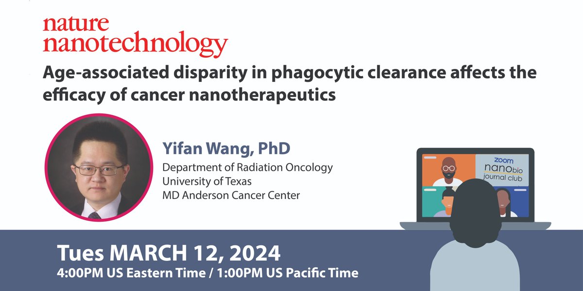 📢 Here's our March #NanoBio journal club meeting info! 🗓️ Tues March 12, 4pm US Eastern / 1pm US Pacific 🗣️ @YWangPhD (@wenjiang_nano lab, @MDAndersonNews) 📑 nature.com/articles/s4156… 🛰️ tinyurl.com/NanoJCMar2024 Open to all, register above! ☝️🏻☝️🏻☝️🏻 cc: @ShreySindhwani