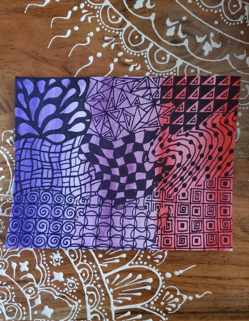 RiversoMaria's tweet photo. Some 👇🏼 #longweekend #tangling. Includes another background painted by my nephew B. ❤️ #Zentangle-inspired. #TheArtsMatter 🎨 🖼 #gratitudemoments #selfcare #powerofpause #selfcarematters https://t.co/nGgQLkoa3l