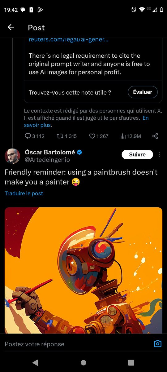 MauriceWillinge's tweet image. Toxic #AIprompter answering his own latest non-troversy tweet with the stupidest take to force engagement. @Artedeingenio is a person to avoid. Block him.