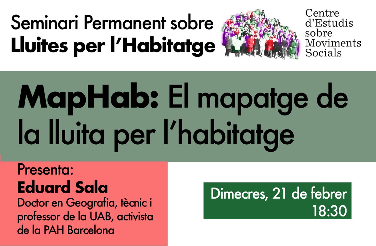 Demà n'Eduard Sala de <a href="/Geografia_UAB/">Geografia UAB</a> participarà en aquest seminari de mapatge de les lluites socials pel dret al'habitatge organitzat pel Centre d'Estudis sobre Moviments Socials <a href="/moviments_/">#Moviments#PoliEtica</a>
