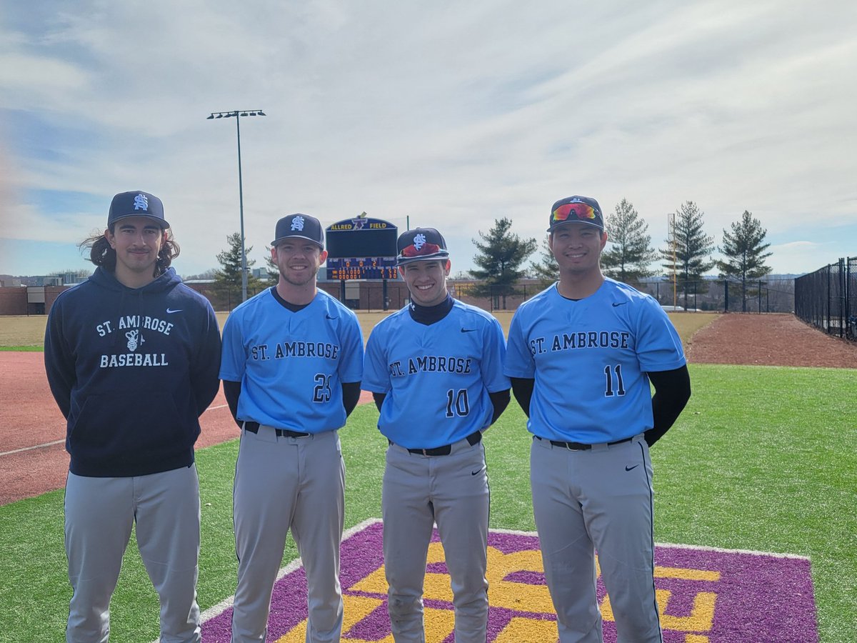 AmbroseBaseball's tweet photo. FINAL From Omaha
St. Ambrose- 2
Mt. Marty- 1
☆PLAYERS OF THE GAME☆
Sergio Marchizza- 5 Great Shutout Innings 
Brad Niedzwiedz- Winning Pitcher
Caden Thode- Big RBI Double
Brandon Matias- Game Winning 2 Out RBI Single in the 7th
#RollBees https://t.co/g9pUGvGU1i