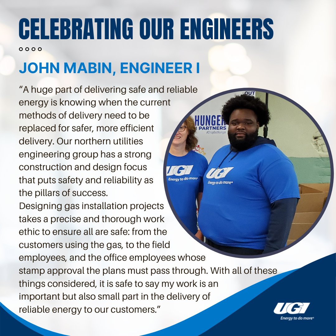 UGI_Utilities's tweet photo. It's National Engineers Week! Meet Engineer John Mabin: "My advice for the next generation of engineers is to take your time. There are lots of opportunities for engineering in the world; take your time to explore and determine the best path for you." #Eweek2024 #EnergyToDoMore https://t.co/l32HZ1t5RJ