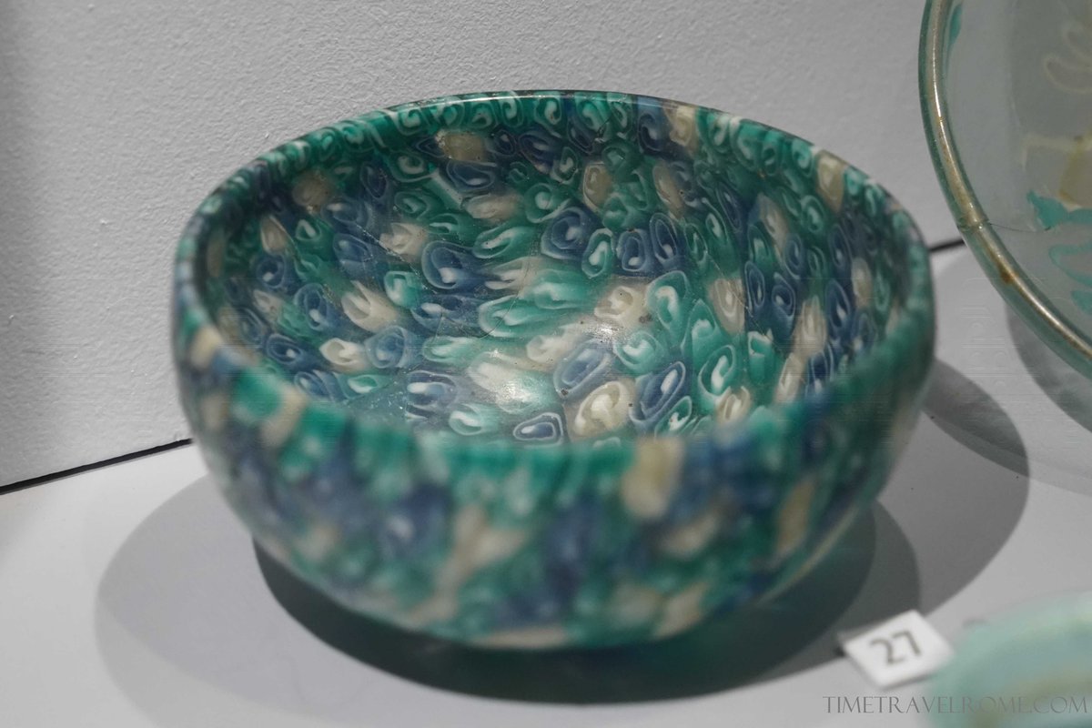 TimeTravelRome's tweet photo. 🪔 This is a roman #millefiori glass bowl from the Museum of Antiquities in Rouen, France. Romans called the city #Rotomagus - it was the second city of Gallia Lugdunensis, after #Lugdunum, modern Lyon. 📸 me
#romanglass #ancientglass https://t.co/PL0DpdB9OV