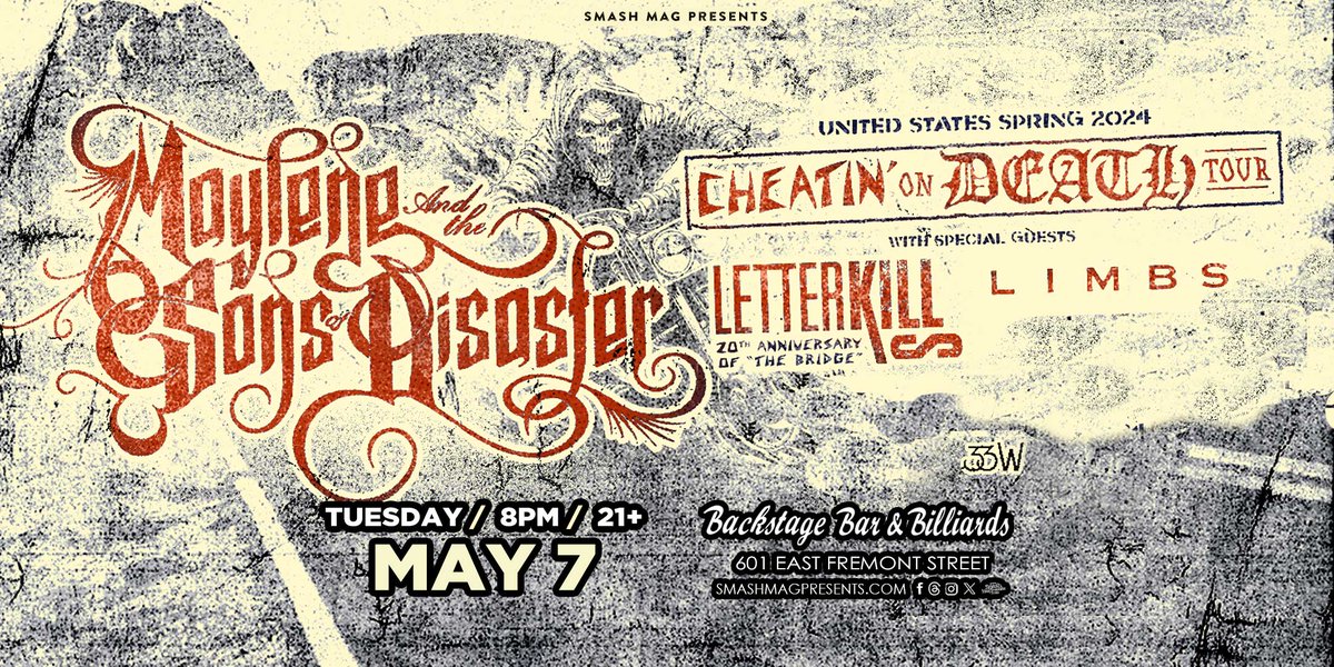 smashmagpresent's tweet photo. π₯π₯ JUST ANNOUNCED π₯π₯
@MATSOD
with Letter Kills and Limbs
May 7
8pm 21+
at @BackstageBarLV
Presale Going on Now - Use Presale Code: CHEATIN
Tix π: https://t.co/GAkvV1iBXy
#Vegas #Concert #DTLV #music #live #matsod https://t.co/RMhLgeAmm0