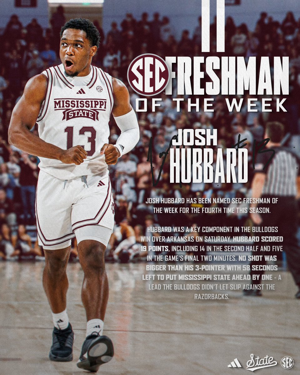 Josh. Hubbard. 𝟒𝐗 𝐒𝐄𝐂 𝐅𝐫𝐞𝐬𝐡𝐦𝐚𝐧 𝐨𝐟 𝐭𝐡𝐞 𝐖𝐞𝐞𝐤! 📰 » hailst.at/3uGHPba #HailState🐶 || @jhubb_3