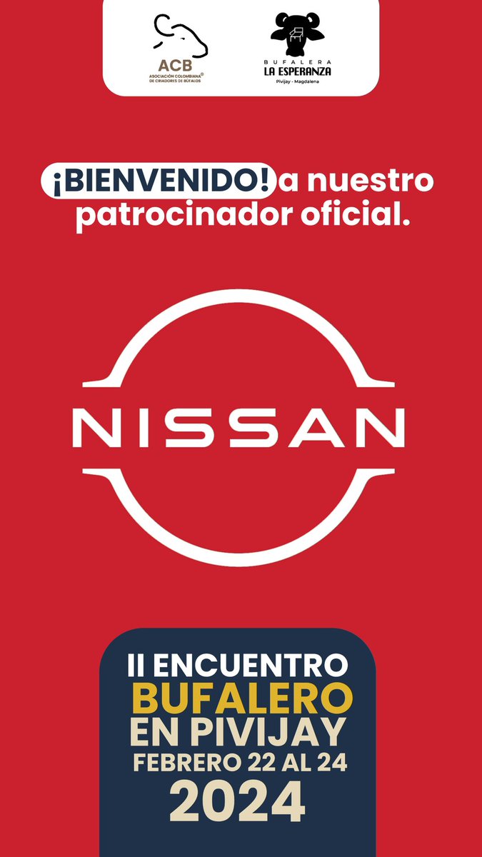 Nissan Nuevo patrocinador oficial
Del II encuentro y taller búfalero en Pivija Magadalena, no te lo pierdas! <a href="/NissanColombia/">Nissan Colombia</a>