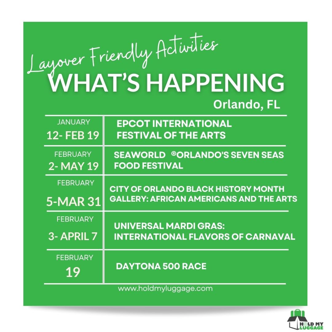 Here’s what’s happening this week in Orlando! #orlando #holdmyluggage #layoveractivities #orlandolayover #thingstodoorlando #orlandotourism #floridatourism