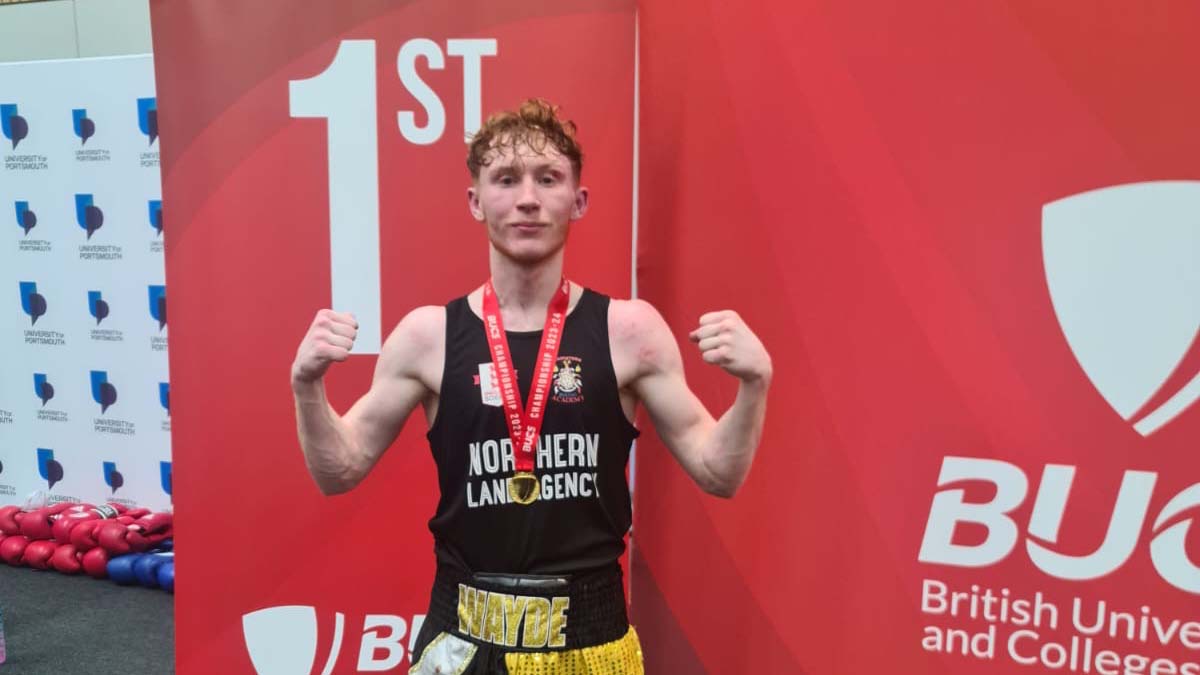 👏 Congratulations to boxing star and second year physiotherapy student Wayde Griffin, who has won a <a href="/BUCSsport/">BUCS</a> title.
Wayde also inspires other students by coaching at the <a href="/HuddersfieldSU/">Huddersfield SU</a> Boxing Club he set up.
Full story ➡️ bit.ly/3SJbSHc
#HudUni #HudUniLife <a href="/Hud_HHS/">School of Human and Health Sciences</a>