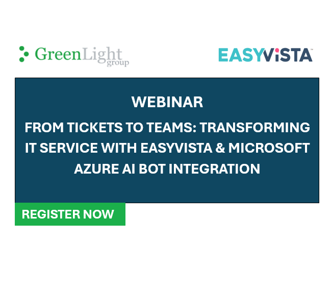 GreenLightGroup's tweet photo. Join this Webinar with GreenLight Group on streamlining integrations of EasyVista with Microsoft Teams to transform your IT service management. 
➡️ https://t.co/MRIrviybrN

🗓️ March 20th, 2024 11:00 AM EST https://t.co/WdAIPFWYaF