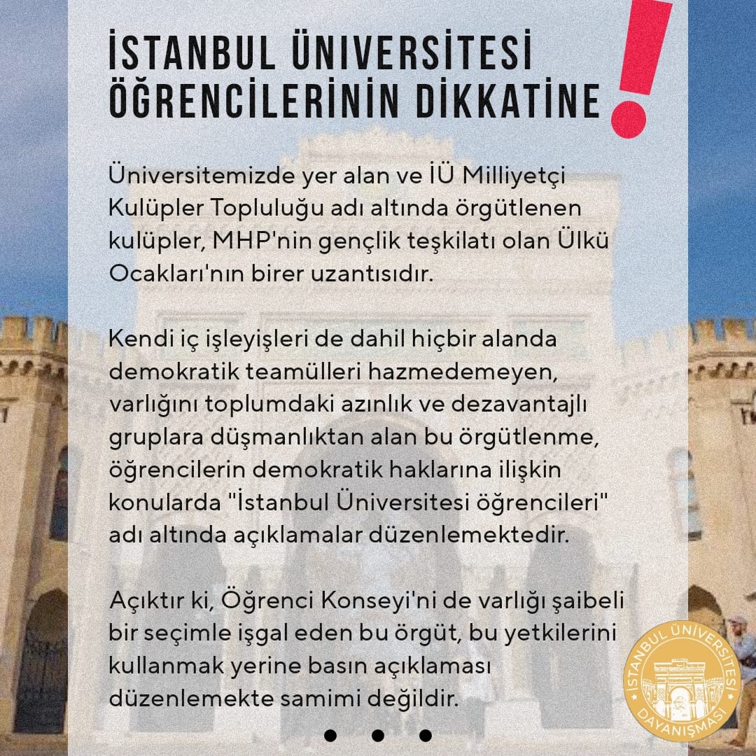 iudayanismasi's tweet photo. İstanbul Üniversitesi Dayanışması olarak, sivil faşist çetelerin öğrenci mücadelesini manipüle etme çabasına karşı açıklamamızdır:
#iümüzedeğilokul https://t.co/19auZ0JMCD
