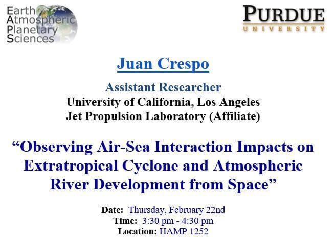 Purdue University friends and colleagues: Dr. @JuanCrespoWX is giving a neat presentation on Thursday of this week.