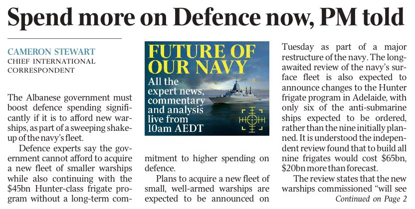 MrRexPatrick's tweet photo. Defence experts are calling for increased Defence spending to pay for a Future Frigate program that was originally budgeted at $30B, but is now likely to cost $65B. I instead call for the Defence Secretary’s resignation. 1/2 #accountability #auspol https://t.co/qNdGYDnsoc