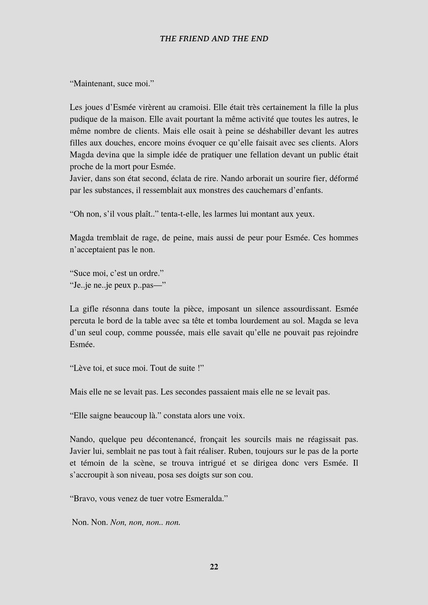 ᅠᅠᅠᅠᅠᅠᅠᅠᅠᅠᅠᅠᅠᅠᅠᅠᅠ⁷
ᅠᅠ
      𝐓𝐇𝐄 𝐅𝐑𝐈𝐄𝐍𝐃 𝐀𝐍𝐃 𝐓𝐇𝐄 𝐄𝐍𝐃
ᅠᅠ
ᅠᅠ
tw : tentative de viol, meurtre/mort, sang, deuil, langage grossier
ᅠᅠ