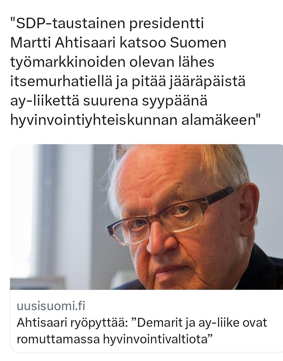 <a href="/matiasmakynen/">Matias Mäkynen</a> Herra Ahtisaari oli harvinaisen viisas presidentti. 🙏
