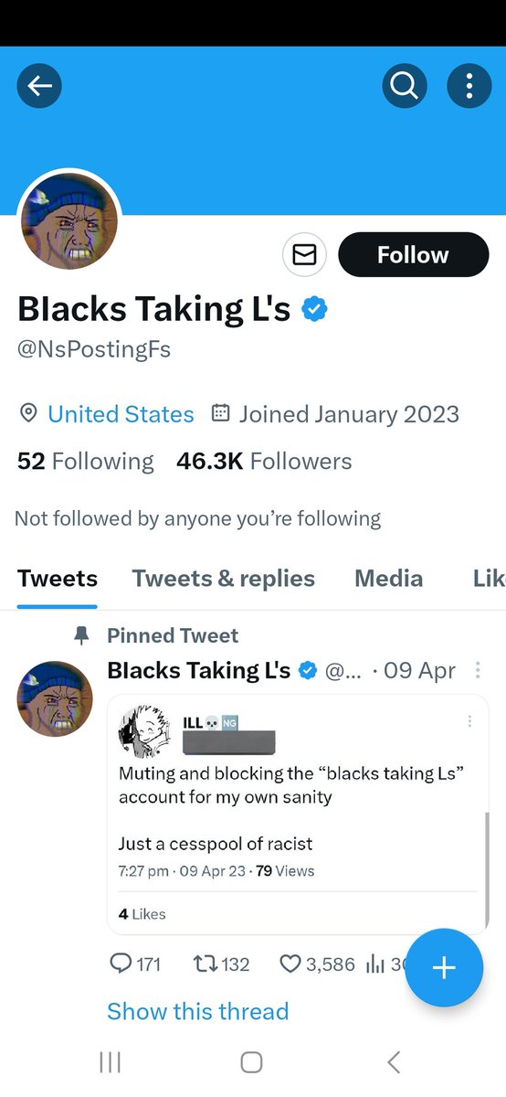 Solofin5's tweet photo. @JupiterSpeakss @xspotsdamark There is a whole Twitter account that is dedicated to hating on black people https://t.co/a8hdHYV52f