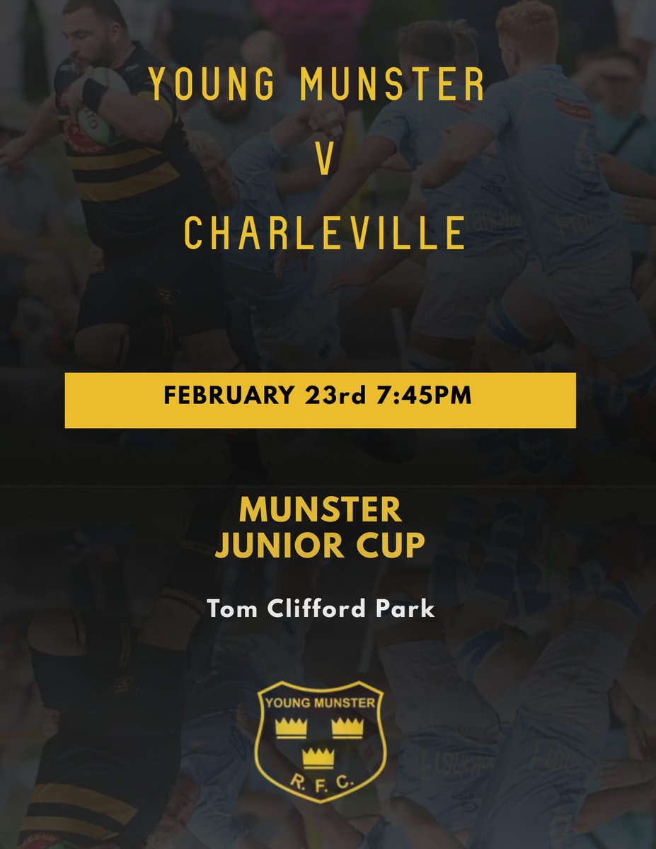 We are in Munster Junior Cup action this Friday evening when we host Charleville in Tom Clifford Park kicking off at 7:45pm, we hope to see a big crowd in to watch us in our first game in this prestigious competition.