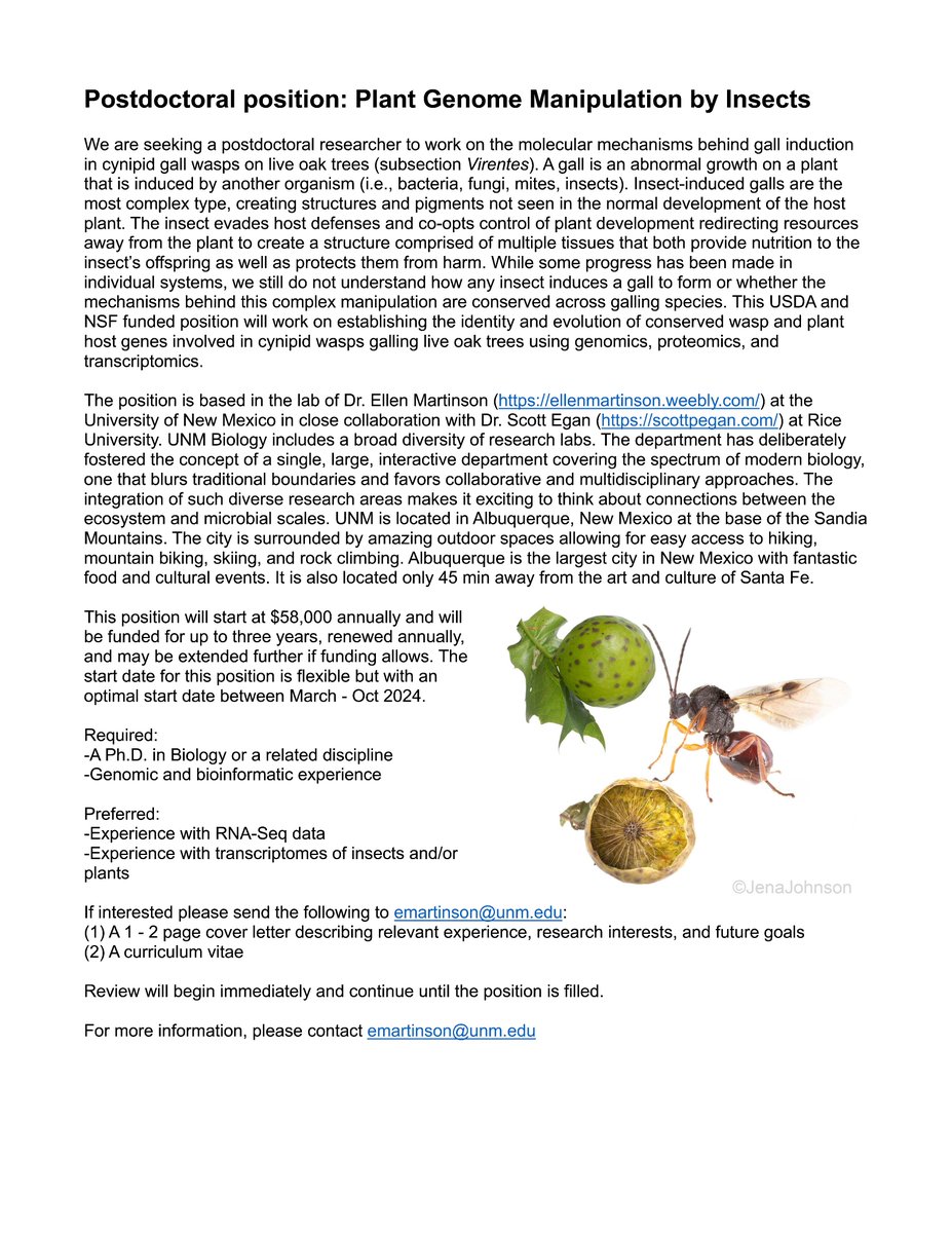 wasp_venom's tweet photo. Come join me in beautiful New Mexico!! Excited to be recruiting a 3 year postdoc for an NSF/USDA funded position. Please see the flyer below for all the details and reach out if you have any questions. Please RT and share with anyone who would be interested. https://t.co/1TrZJMaxHd