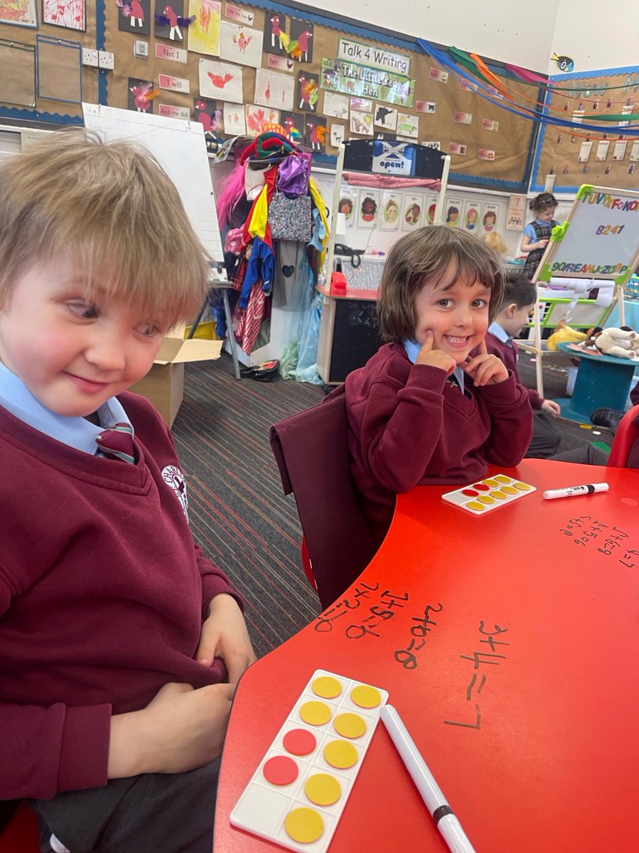 StCharlesGla's tweet image. Primary 1 were learning to add using #TenFrames. A ten frame is a simple tool for teaching Maths. They help children to develop #NumberSense and early Numeracy skills. They children REALLY enjoyed writing out the #Addition sums on the tables! #MathsIsFun @glasgowcounts