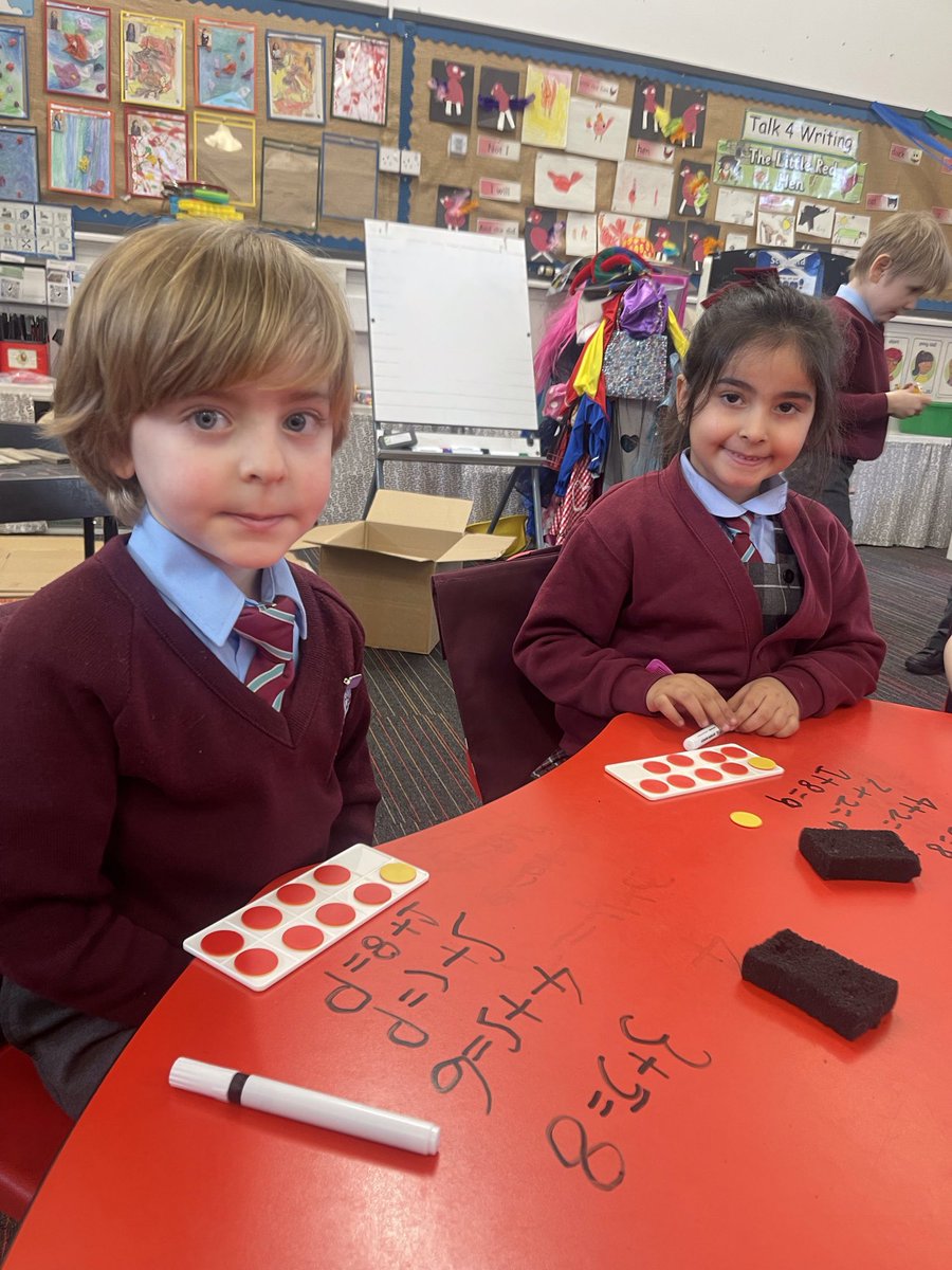 StCharlesGla's tweet image. Primary 1 were learning to add using #TenFrames. A ten frame is a simple tool for teaching Maths. They help children to develop #NumberSense and early Numeracy skills. They children REALLY enjoyed writing out the #Addition sums on the tables! #MathsIsFun @glasgowcounts