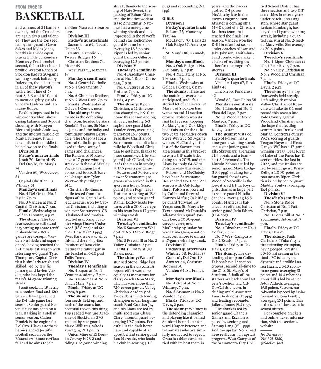SacBee_JoeD's tweet photo. Breaking down the @cifsjs girls and guys seminals with insight, trends and names galore.
How it pops online in e-edition and todayโs print version of SacBee https://t.co/oQt2YAq1gF