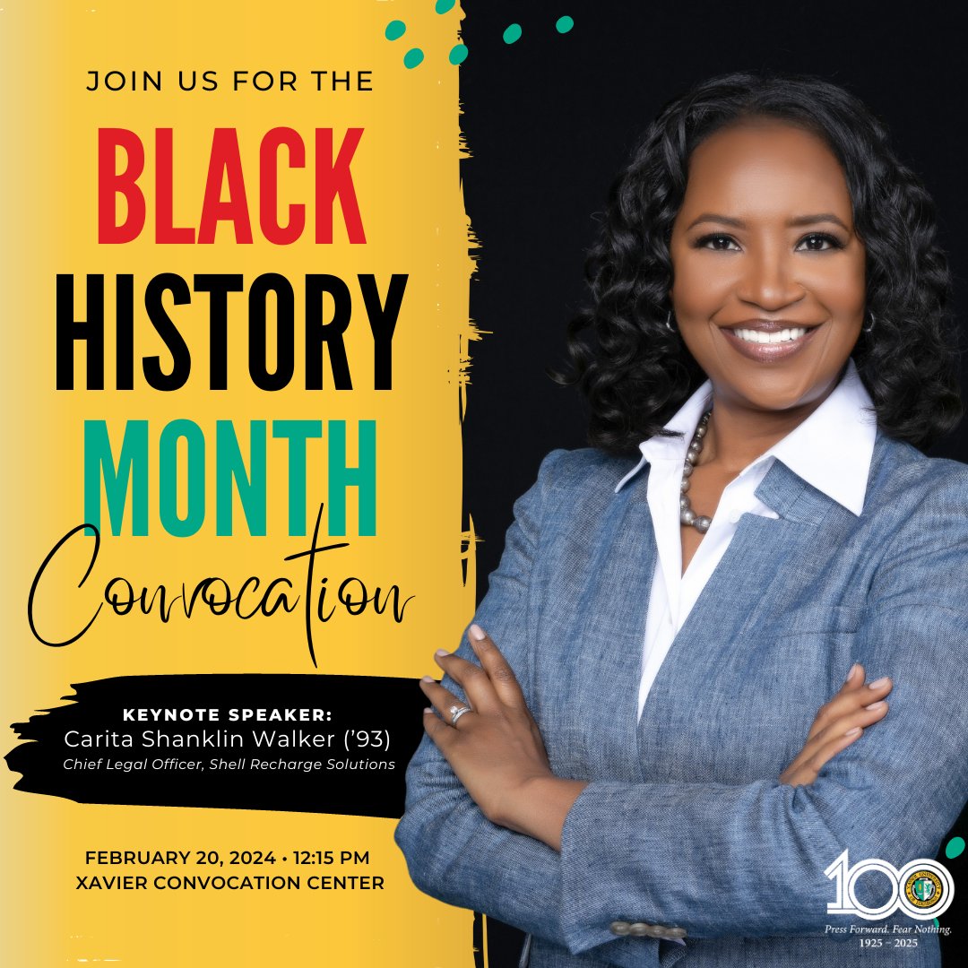 Please join us tomorrow at the Black History Month Convocation at 12:15pm in the Convocation Center! This year's keynote address will be provided by #XULA Alum Carita Shanklin Walker ('93).

Livestream⬇️:
 vimeo.com/event/4055760