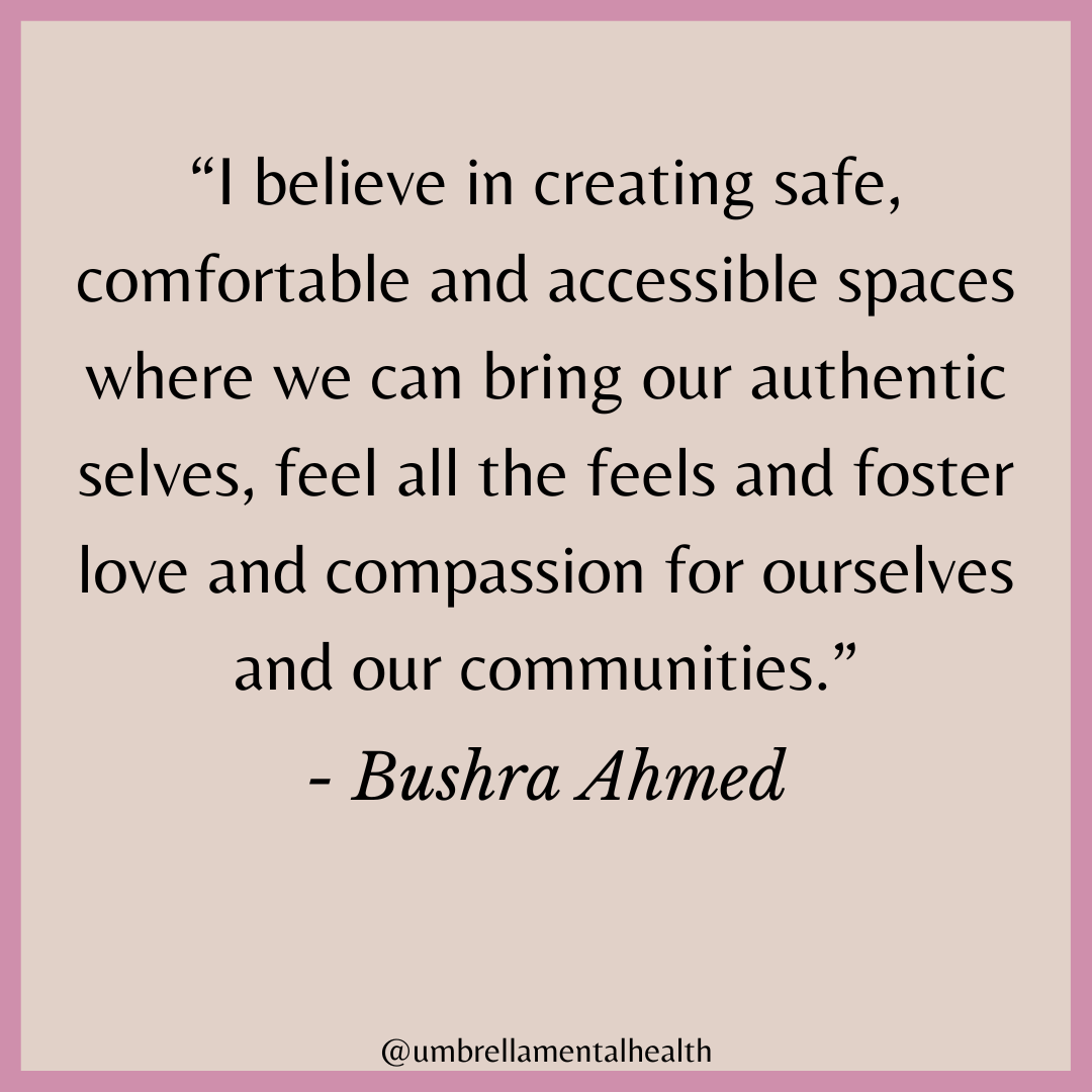 After having completed their internship at Umbrella, Bushra Ahmed recently re-joined our team as a Registered Social Worker, and is taking new clients! 🎉

Learn more about Bushra: umhn.ca/therapist-bush…

Want to set up a consultation? Email us at info@umhn.ca 📨