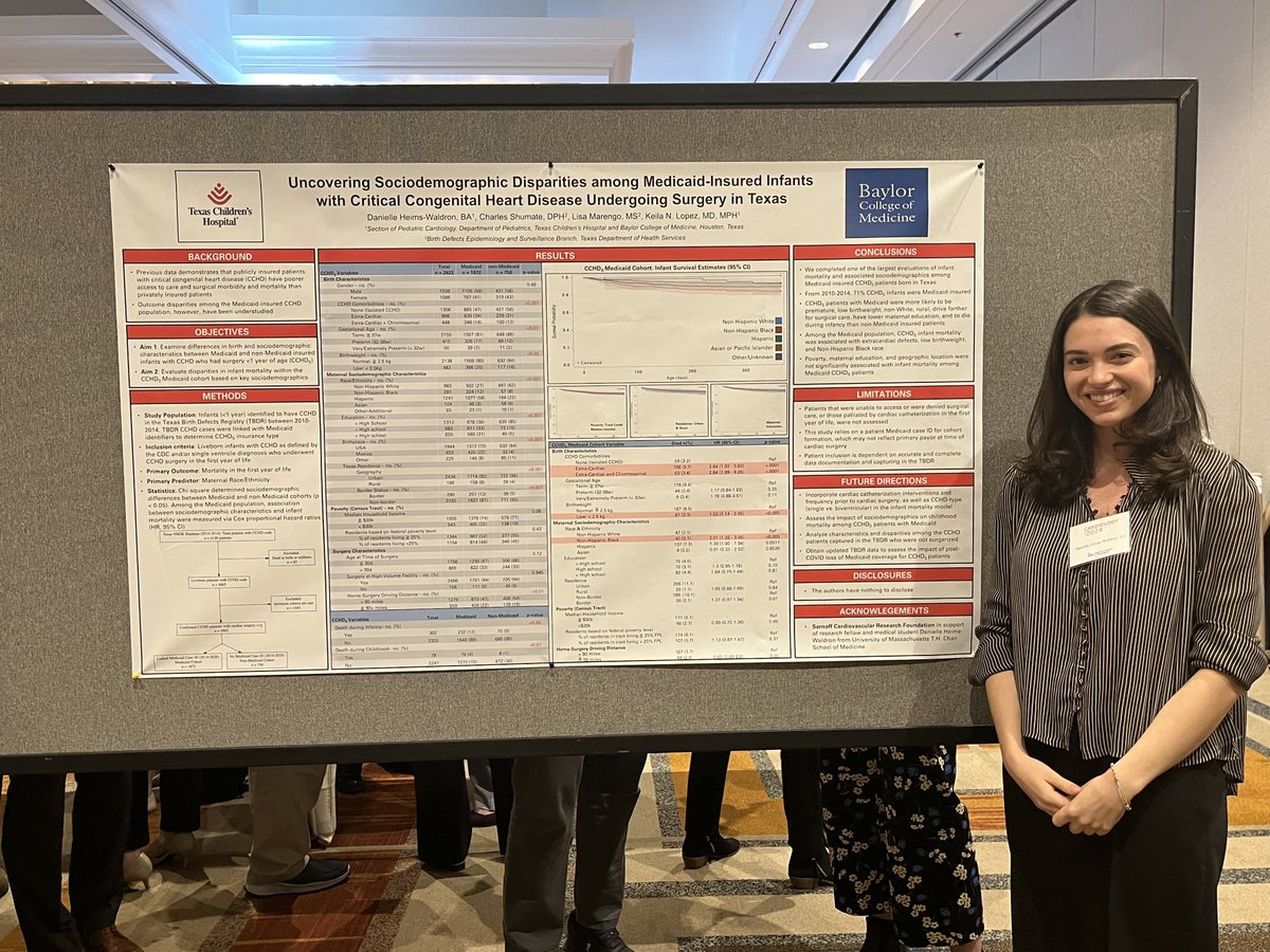 Congrats to rockstar medical student and @SarnoffCardio fellow Danielle Heims-Waldron on her presentation at the #Cardiology2024 conference on underappreciated disparities among infants with critical #CHD within the Medicaid population in Texas! @ArvinGargMD @ChiadiNdumele