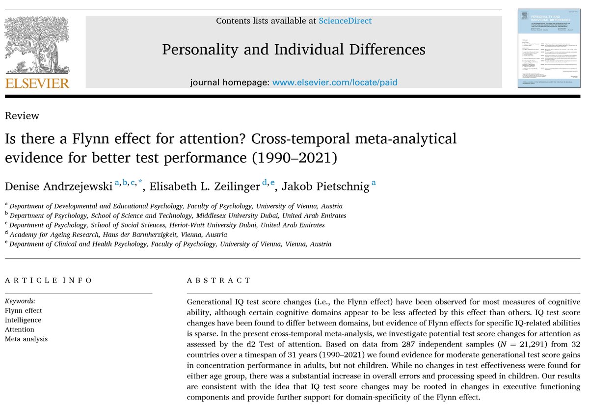AdamMGrant's tweet image. We haven’t lost the capacity to pay attention.

179 studies, 32 countries: on tests of concentration from 1990 to 2021, children didn’t decline—and adults actually improved.

When we want to focus, we can. Our distraction issues are a matter of motivation, not ability.